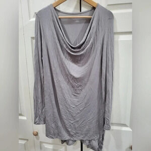 Soft Surroundings Medium Gray Jersey Knit Cowl Neck‎ Drape Tunic Top Assymetric